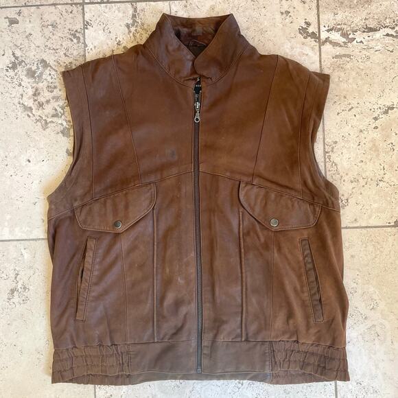 Wilsons Mens Vest Sz S Brown Motorcycle Jacket Genuine Leather Full Zip Biker - Picture 1 of 11